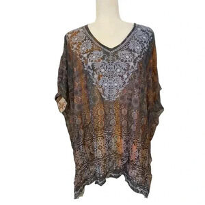 John Mark Boho Flowy Dolman Embroidered Blouse